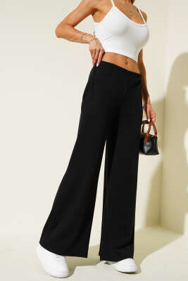 Bel Lastikli Fitilli Palazzo Pantolon Siyah - Yılın Fırsatı