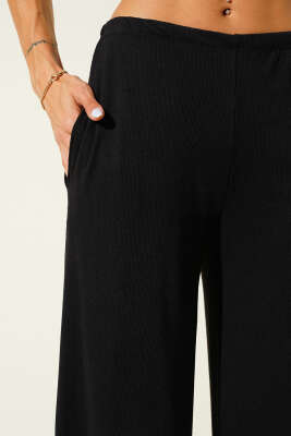 Bel Lastikli Fitilli Palazzo Pantolon Siyah - Yılın Fırsatı