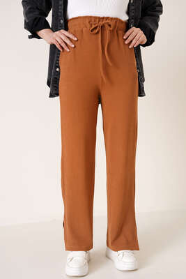 Bel Lastikli Fitilli Pantolon Latte - Pantolon