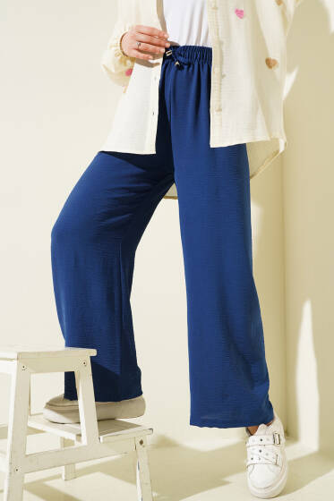 Bel Lastikli Geniş Paça Ayrobin Pantolon İndigo - Pantolon