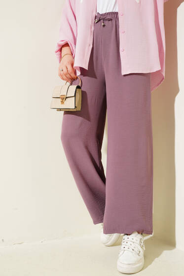 Bel Lastikli Geniş Paça Ayrobin Pantolon Magenta - Pantolon