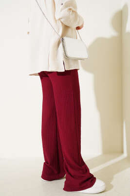 Bel Lastikli Geniş Paça Gofre Pantolon Bordo - 100-300 TL Ürünler