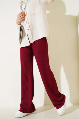 Bel Lastikli Geniş Paça Gofre Pantolon Bordo - 100-300 TL Ürünler