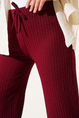 Bel Lastikli Geniş Paça Gofre Pantolon Bordo - 100-300 TL Ürünler