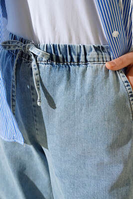 Bel Lastikli Geniş Paça Kot Pantolon Kot Mavisi - Pantolon