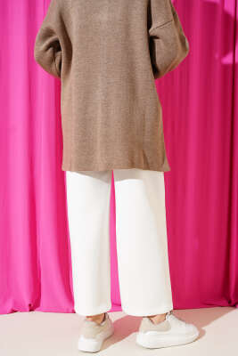 Bel Lastikli Geniş Paça Scuba Pantolon Beyaz - Pantolon