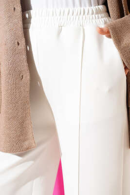 Bel Lastikli Geniş Paça Scuba Pantolon Beyaz - Pantolon