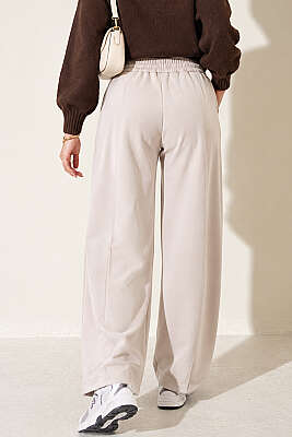 Bel Lastikli Geniş Paça Scuba Pantolon Taş - Pantolon