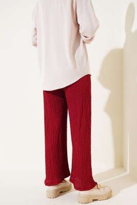 Bel Lastikli Gofre Pantolon Bordo - Pantolon