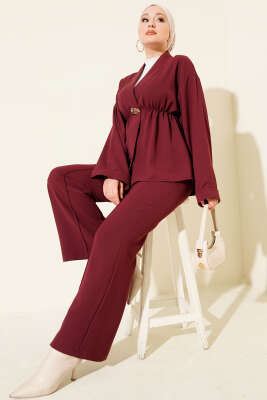 Bel Lastikli Gold Aksesuarlı İkili Takım Bordo - ARANLI TEKSTİL