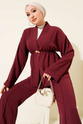 Bel Lastikli Gold Aksesuarlı İkili Takım Bordo - İkili Takım