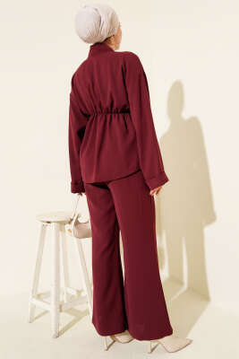 Bel Lastikli Gold Aksesuarlı İkili Takım Bordo - İkili Takım