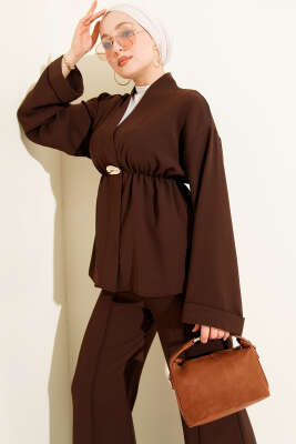 Bel Lastikli Gold Aksesuarlı İkili Takım Kahve - İkili Takım