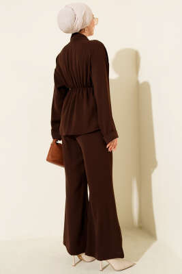 Bel Lastikli Gold Aksesuarlı İkili Takım Kahve - İkili Takım