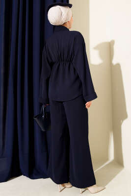 Bel Lastikli Gold Aksesuarlı İkili Takım Lacivert - İkili Takım