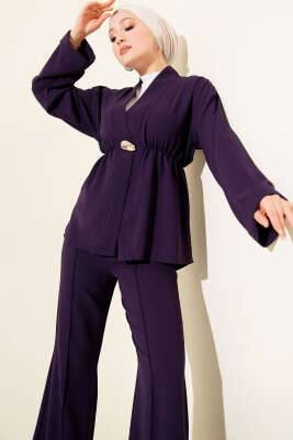 Bel Lastikli Gold Aksesuarlı İkili Takım Mor - ARANLI TEKSTİL