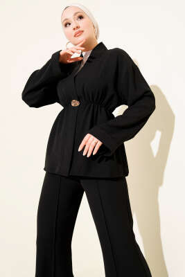 Bel Lastikli Gold Aksesuarlı İkili Takım Siyah - ARANLI TEKSTİL