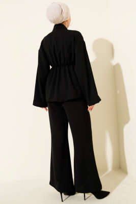 Bel Lastikli Gold Aksesuarlı İkili Takım Siyah - İkili Takım