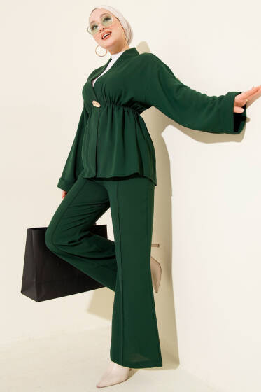 Bel Lastikli Gold Aksesuarlı İkili Takım Zümrüt - İkili Takım