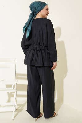 Bel Lastikli Gold Düğmeli Takım Lacivert - İkili Takım