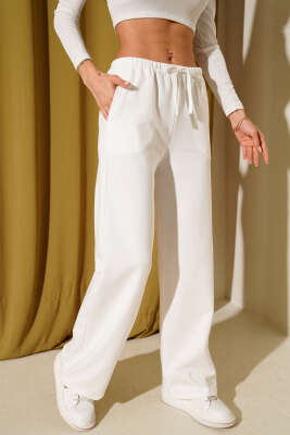 Bel Lastikli İki İplik Pantolon Ekru - ADYES