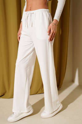 Bel Lastikli İki İplik Pantolon Ekru - Kadın Giyim Modelleri