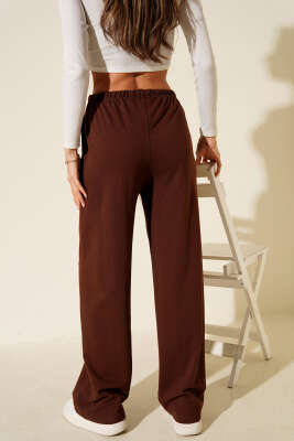Bel Lastikli İki İplik Pantolon Kahve - Kadın Giyim Modelleri