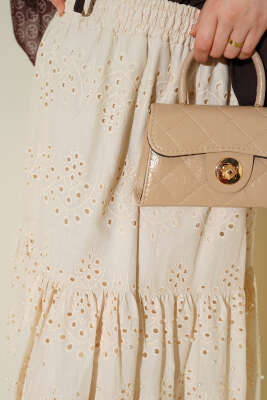 Bel Lastikli İncili Etek Bej - Etek