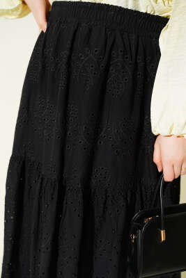 Bel Lastikli İncili Etek Siyah - Etek