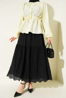 Bel Lastikli İncili Etek Siyah - AFRA