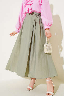 Bel Lastikli İp Bağlamalı Etek Çağla Yeşili 