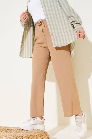 Bel Lastikli İp Detaylı Ayrobin Pantolon Camel - Pantolon