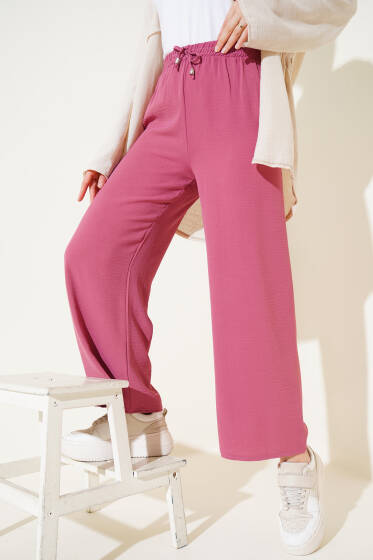 Bel Lastikli İp Detaylı Ayrobin Pantolon Gül Kurusu - Pantolon