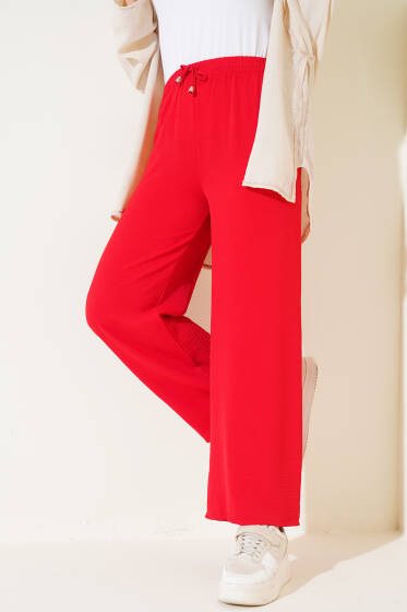 Bel Lastikli İp Detaylı Ayrobin Pantolon Kırmızı - Pantolon