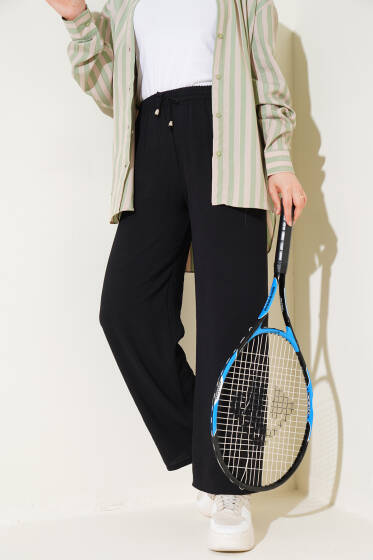 Bel Lastikli İp Detaylı Ayrobin Pantolon Siyah - Pantolon