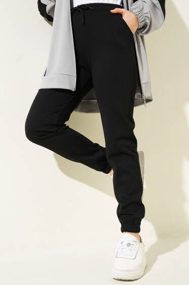 Bel Lastikli İpli Jogger Pantolon Siyah - Pantolon