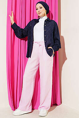 Bel Lastikli İpli Müslin Pantolon Pembe - Pantolon