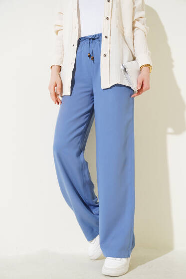 Bel Lastikli İpli Palazzo Pantolon İndigo - Pantolon