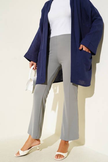 Bel Lastikli İspanyol Paça Pantolon Gri - Pantolon