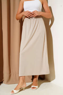 Bel Lastikli Jipon Bej - Uzun Etek