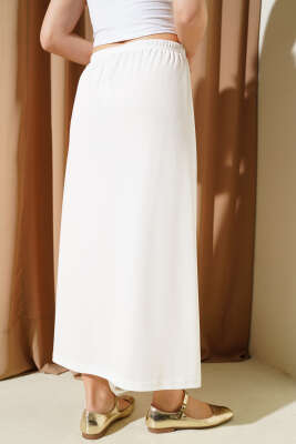 Bel Lastikli Jipon Beyaz - Uzun Etek