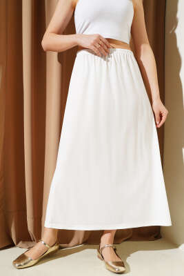 Bel Lastikli Jipon Beyaz - Uzun Etek