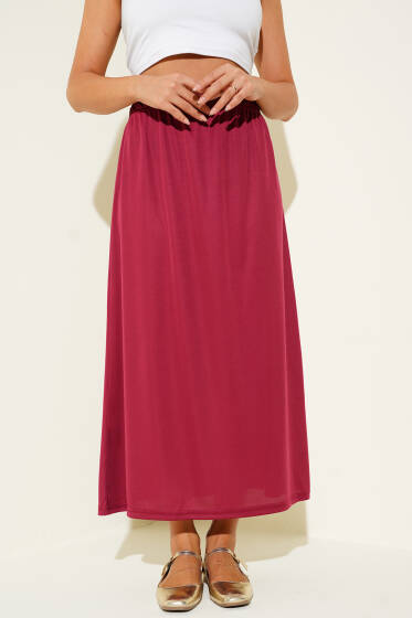 Bel Lastikli Jipon Bordo - Uzun Etek