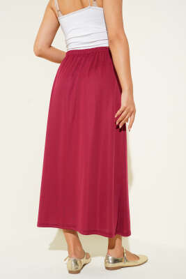 Bel Lastikli Jipon Bordo - Uzun Etek
