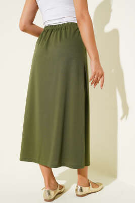 Bel Lastikli Jipon Haki - Uzun Etek