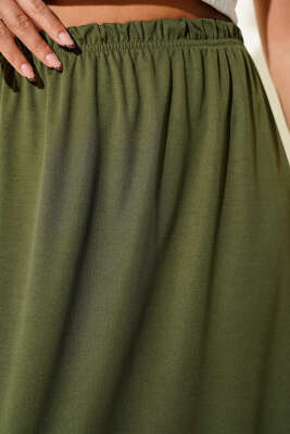 Bel Lastikli Jipon Haki - Uzun Etek