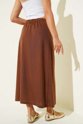 Bel Lastikli Jipon Kahve - Uzun Etek