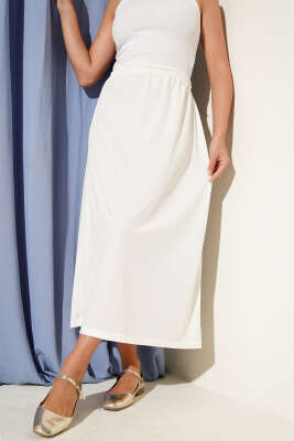Bel Lastikli Jipon Krem - Uzun Etek