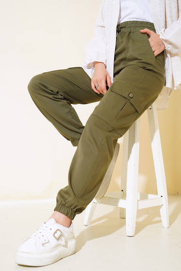 Bel Lastikli Kargo Pantolon Haki - Pantolon