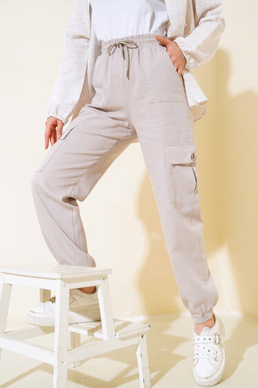 Bel Lastikli Kargo Pantolon Taş - Pantolon